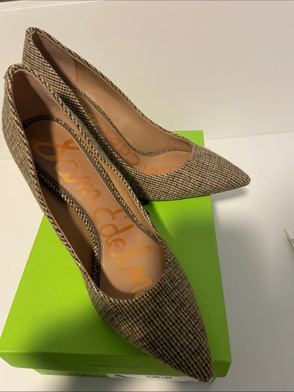 Sam Edelman Brown Houndstooth Pointed-Toe Heels